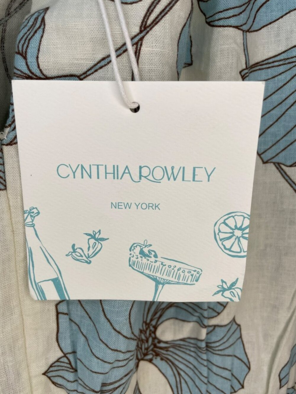 Cynthia Rowley Cream Midi Dress with Blue Floral Print - Picture 4 of 7